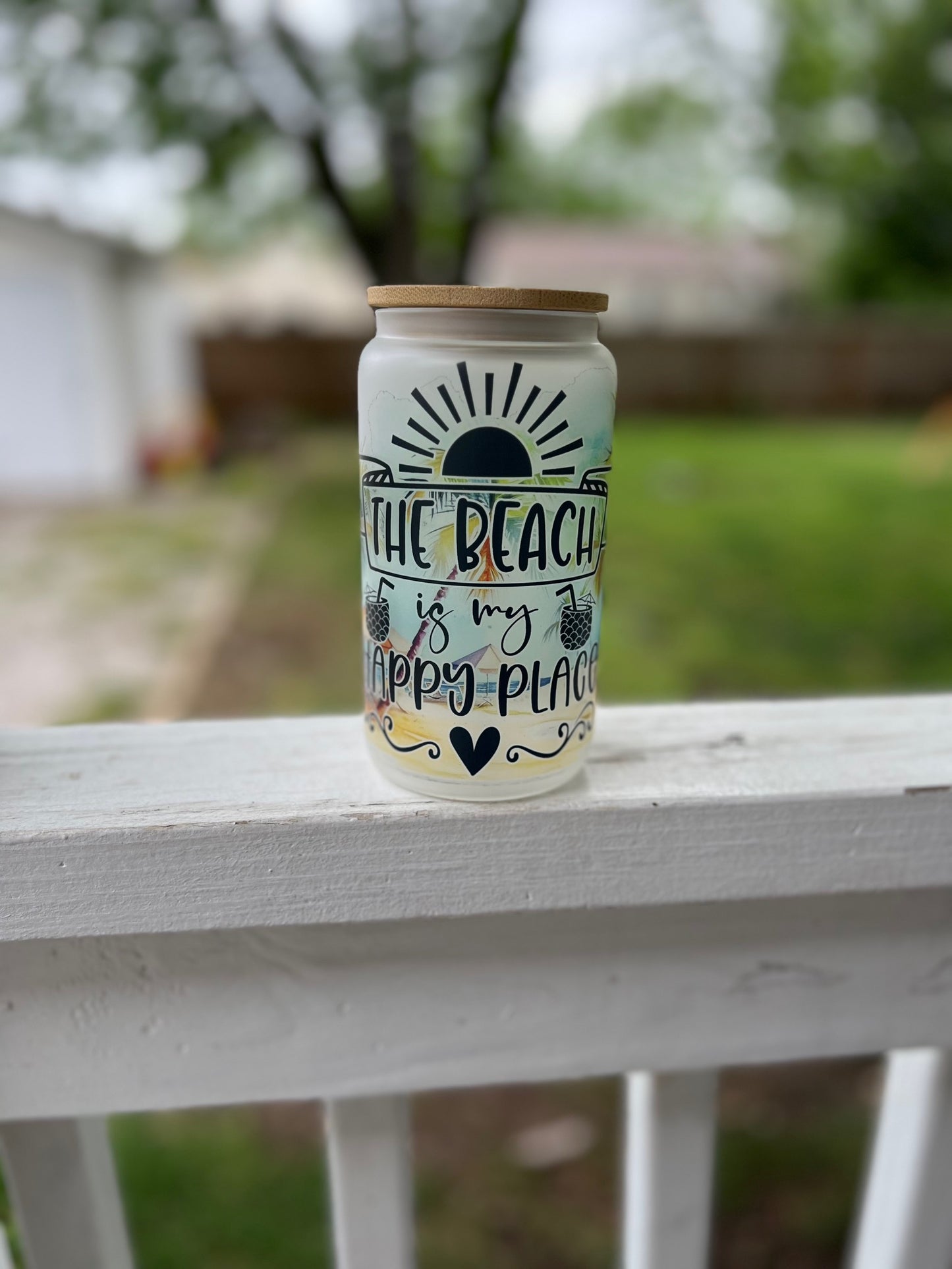 Beach Collection- Frosted Glass Beer Can Mason Jar